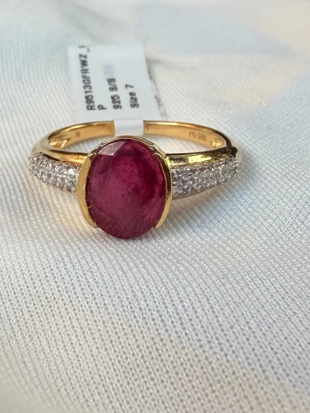10K Yellow Gold/925 Sterling Silver NW Zircon and Ruby Ring